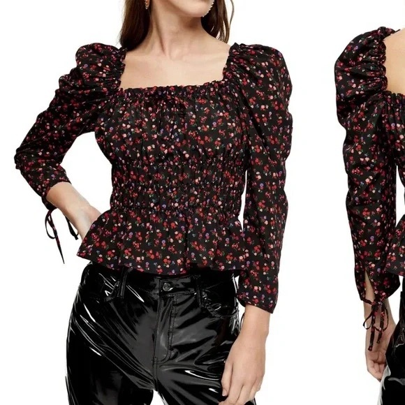 Topshop Tops - Top Shop Confetti Long Sleeve Prairie Ruffle Top - Size 2